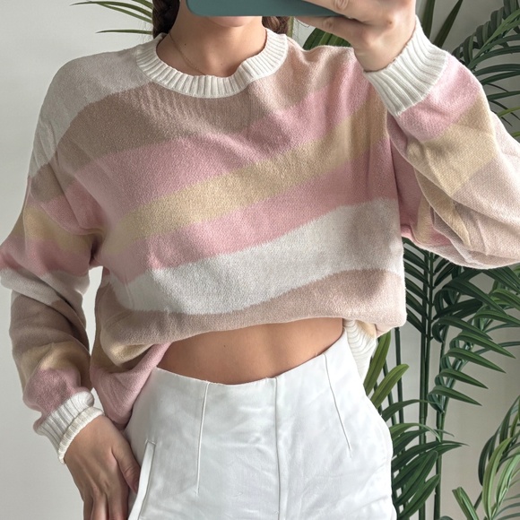 Pull rose et beige / Pink, white sweater - Picture 1 of 3